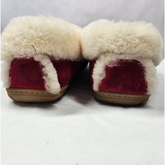 LL Bean Women's Wicked Good Moccasins Red Suede and Sherpa Slippers Size 7 - Picture 3 of 8